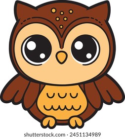 Owl 2D cartoon character clipart for children's book