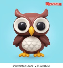 Owl, 3d render vector cartoon icon