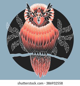 Owl abstract colorful mosaic illustration