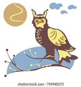 Owl abstract icon sitting on a branch