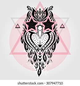 Owl. Abstract Tribal pattern. Vector illustration.