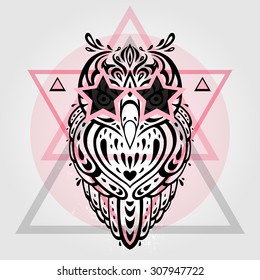 Owl. Abstract Tribal pattern. Vector illustration.