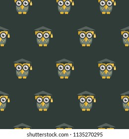 Owl in academic cap. A symbol of wisdom and education. Colorful seamless patterns on the theme of education, school, autumn. Vector illustration in flat style.