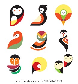 Owl animal bird logo icon symbol design set