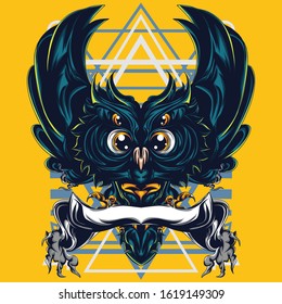 owl animal illustration with gold colored ornament style