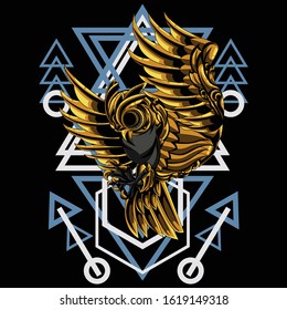 owl animal illustration with gold colored ornament style