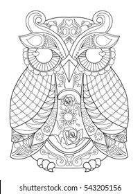 Owl, Animal Mandala Coloring Page For Adult.