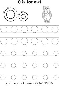 Owl Animal Tracing Letter ABC Coloring Page O svg