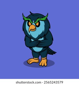 owl arms crossed cartoon illustration logo mascot