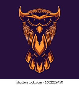 owl art with horn on dark background