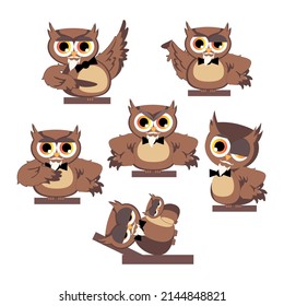 Owl Art . Vector Set Of Different Owls