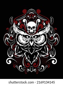 Owl artwork illustration and t shirt design Premium Vector