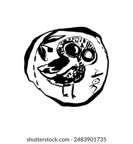 Owl of Athena, ancient coin, hand drawn, line art vector illustration