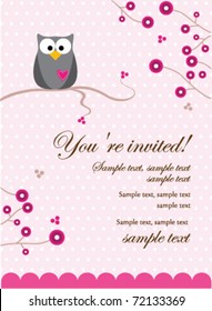 Owl Baby Girl Invitation Card