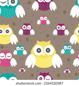 Owl background drawing, pattern, seamless image. Ornament for children