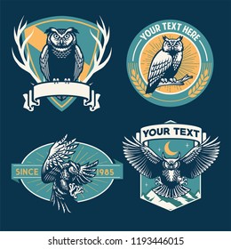 owl badge design set