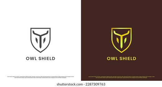 Owl badge logo design illustration. Gold simple owl crest royal premium badge emblem shield armor protection royal guild clan elegant minimalist luxury. Nocturnal fowl animal creative design icon.