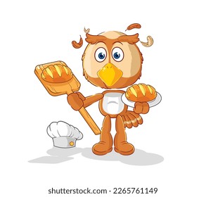 the owl baker with bread. cartoon mascot vector