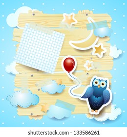 Owl and balloon and custom label, vector