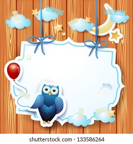 Owl and balloon and custom label, vector