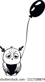 owl with balloon vector silhouette. freehand drawing. sketch. vector. eps