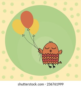 owl with balloons congratulates