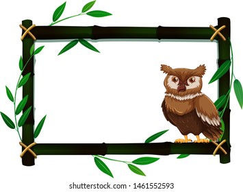 Owl in a bamboo frame illustration