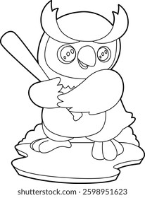 Owl Baseball Baseball bat Animal Vector Graphic Art Illustration