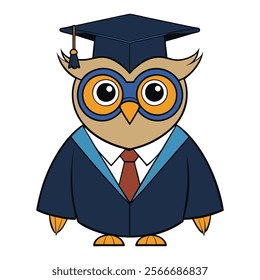 The Owl Becomes a Professor on white background. owl cartoon vector illustration 