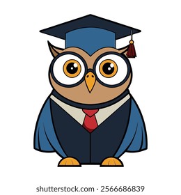 The Owl Becomes a Professor on white background. owl cartoon vector illustration 