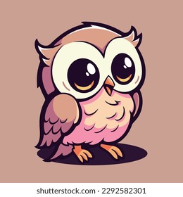 Owl with big eyes on a brown background
