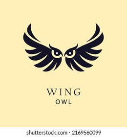 owl big wings black logo silhouette icon design vector