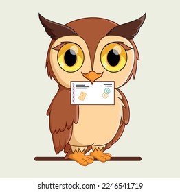 owl bird animal cartoon, character holding mail - vector illustration,
3d golden owl simple shape logo design concept isolated on white background.