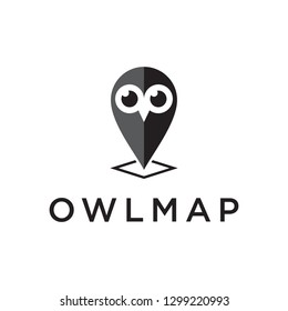 Owl Bird Animal Head Face with Map Pin Location Logo Design Inspiration