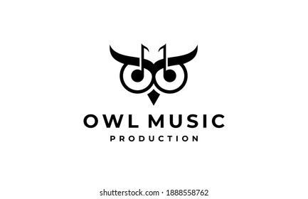 Owl Bird Animal Head Face with Music Note Logo Design Inspiration