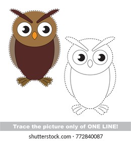 Owl Bird to be traced only of one line, the tracing educational game to preschool kids with easy game level, the colorful and colorless version.