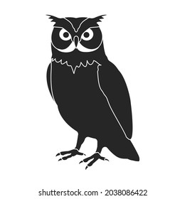 Owl bird black vector illustration of icon. .Vector icon of animal owl. Isolated black illustration of bird animal on white background.