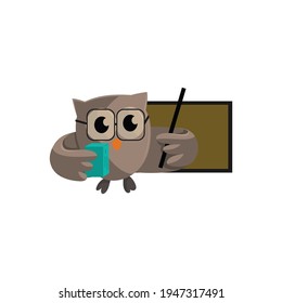 Owl bird Bring Book and pointing to blank board. template design Smart Education with Owl Symbol 