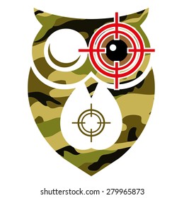 Owl bird in camouflage suit for the purpose of monitoring
