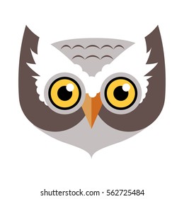 Owl bird carnival mask vector illustration in flat. Binocular vision, binaural hearing bird. Childish masquerade mask isolated on white. New Year masque for festivals, holiday dress code for kids svg