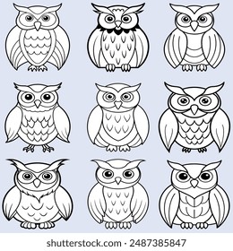 Owl bird cartoon vector set illustration of icon. .Vector set icon of animal owl. Isolated cartoon collection illustration of bird on white background........