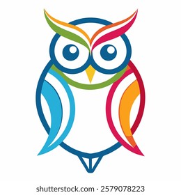 owl bird colorful line art vector on white background