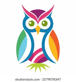 owl bird colorful line art vector on white background