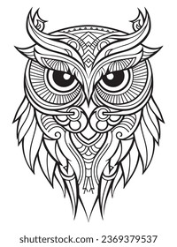 Owl bird coloring book for adults vector illustration, Beautiful illustration for design, print clothing, stickers, tattoos, Adult Coloring book, Anti-stress illustration, Owl Head Mandala