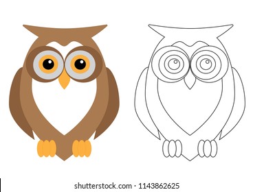 Owl bird, coloring page. Vector illustration.