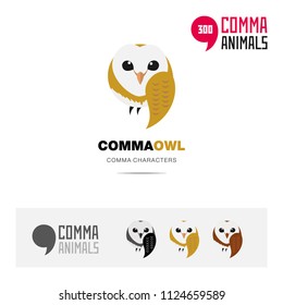 Owl bird concept icon set and modern brand identity logo template and app symbol based on comma sign