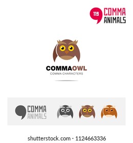 Owl bird concept icon set and modern brand identity logo template and app symbol based on comma sign