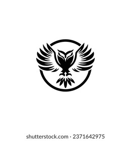 owl bird design in circle black color logo vector
