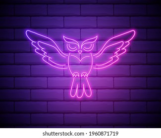 owl, bird, education outline icon in neon style. elements of education illustration line icon. signs, symbols can be used for web, logo, mobile app, UI, UX isolated on brick wall.