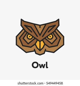 Owl Bird Face Head Minimalistic Colorful Flat Line Outline Stroke Icon Pictogram Symbol Emblem